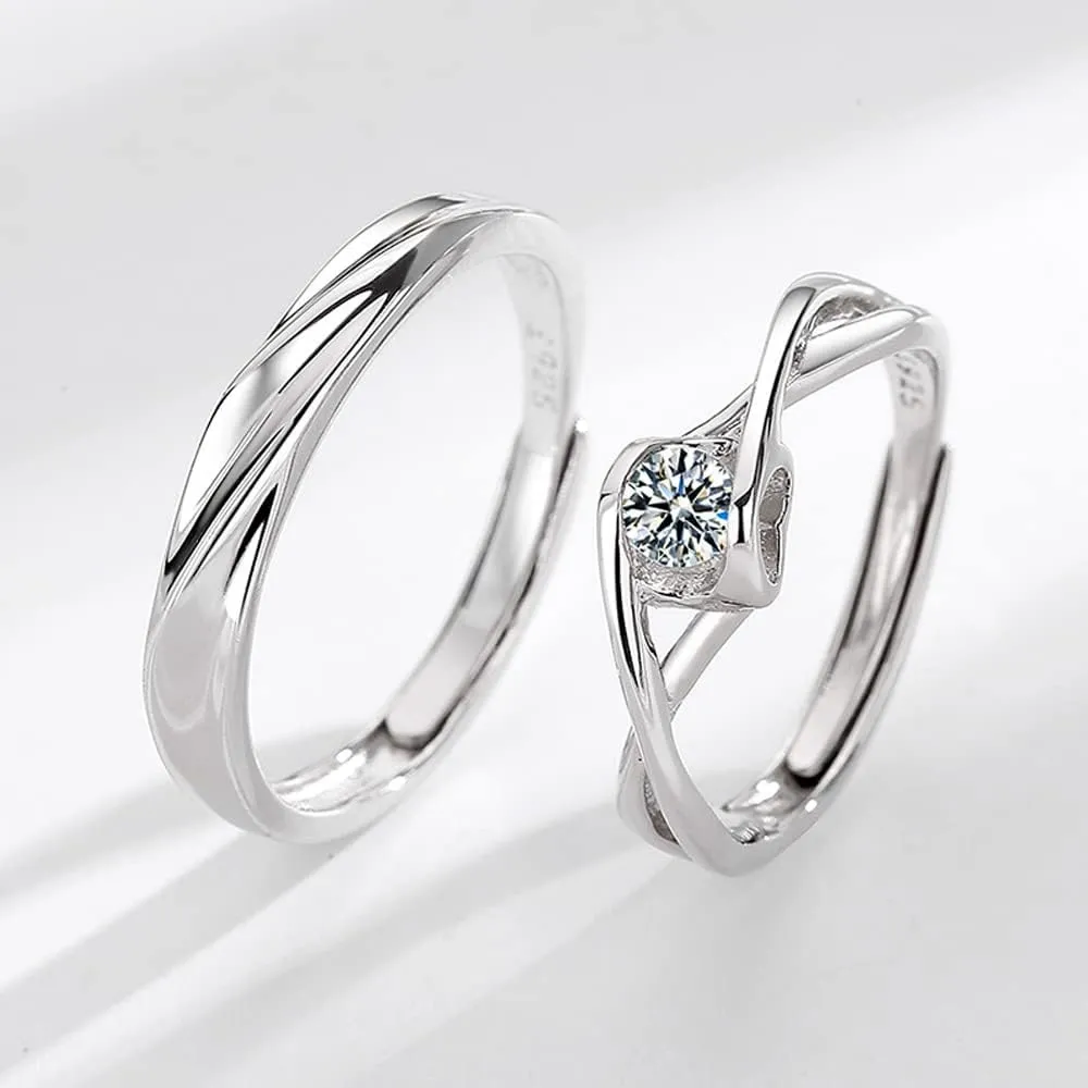 MIKAMU Couple Rings 925 Sterling Silver Adjustable Open fashion Rings Engagement Pair Rings Rings for Men Rings for Women Wedding Promise Engagement Anniversary Ring