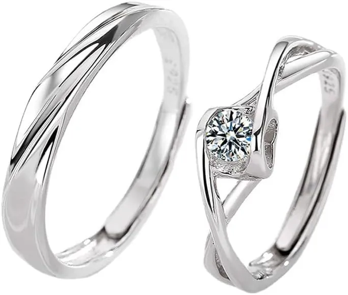 MIKAMU Couple Rings 925 Sterling Silver Adjustable Open fashion Rings Engagement Pair Rings Rings for Men Rings for Women Wedding Promise Engagement Anniversary Ring