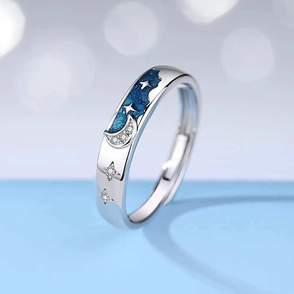 MIKAMU Couple Rings Rings for Men Rings for Women Cubic Zirconia 925 Sterling Silver Adjustable Open Rings Engagement Pair Rings Wedding Promise Engagement Anniversary Ring
