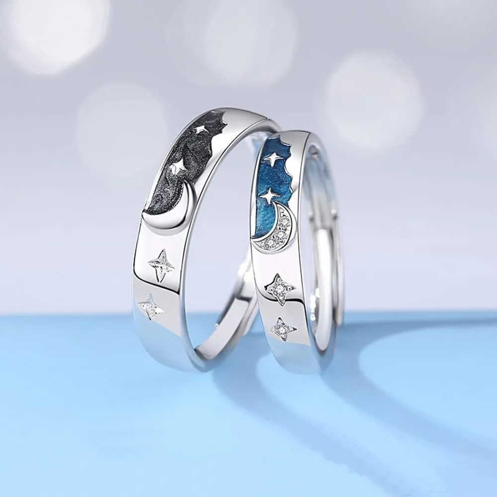MIKAMU Couple Rings Rings for Men Rings for Women Cubic Zirconia 925 Sterling Silver Adjustable Open Rings Engagement Pair Rings Wedding Promise Engagement Anniversary Ring