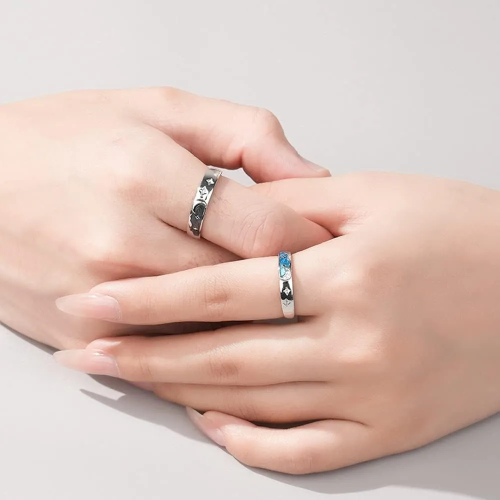 MIKAMU Couple Rings Rings for Men Rings for Women Cubic Zirconia 925 Sterling Silver Adjustable Open Rings Engagement Pair Rings Wedding Promise Engagement Anniversary Ring