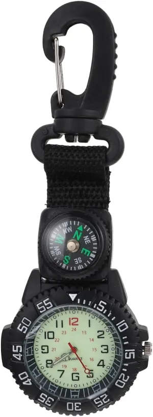Mikikit Clip On Watch, Carabiner Watch with Compass Quartz Pocket Watch Glow in The Dark Clip Watch Backpack Belt Fob Watch Outdoor Compass Watch Hiking Watch