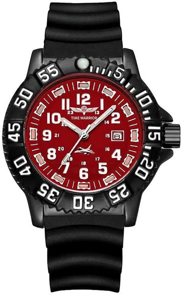 Military Watch Special Forces Luminous, Stainless Steel Tactical Night Watches for Men, Men's Watches. (Rubber Band Red Dial)