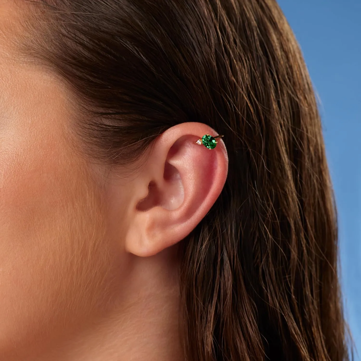 MILLA Ear Cuffs Non Piercing, Birthstone Jewelry, 14K Gold Plated over 925 Sterling Silver Half Hoop Dainty Earrings for Women Trendy with CZ Stones, Lightweight and Hypoallergenic