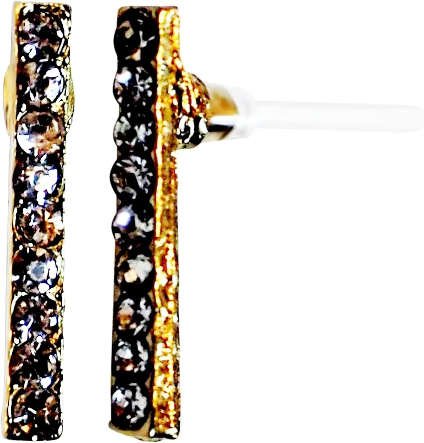 Miyabi Grace Women's Elegant Gold Crystal Bar Resin Plastic Post Earrings Hypoallergenic For Sensitive Ears