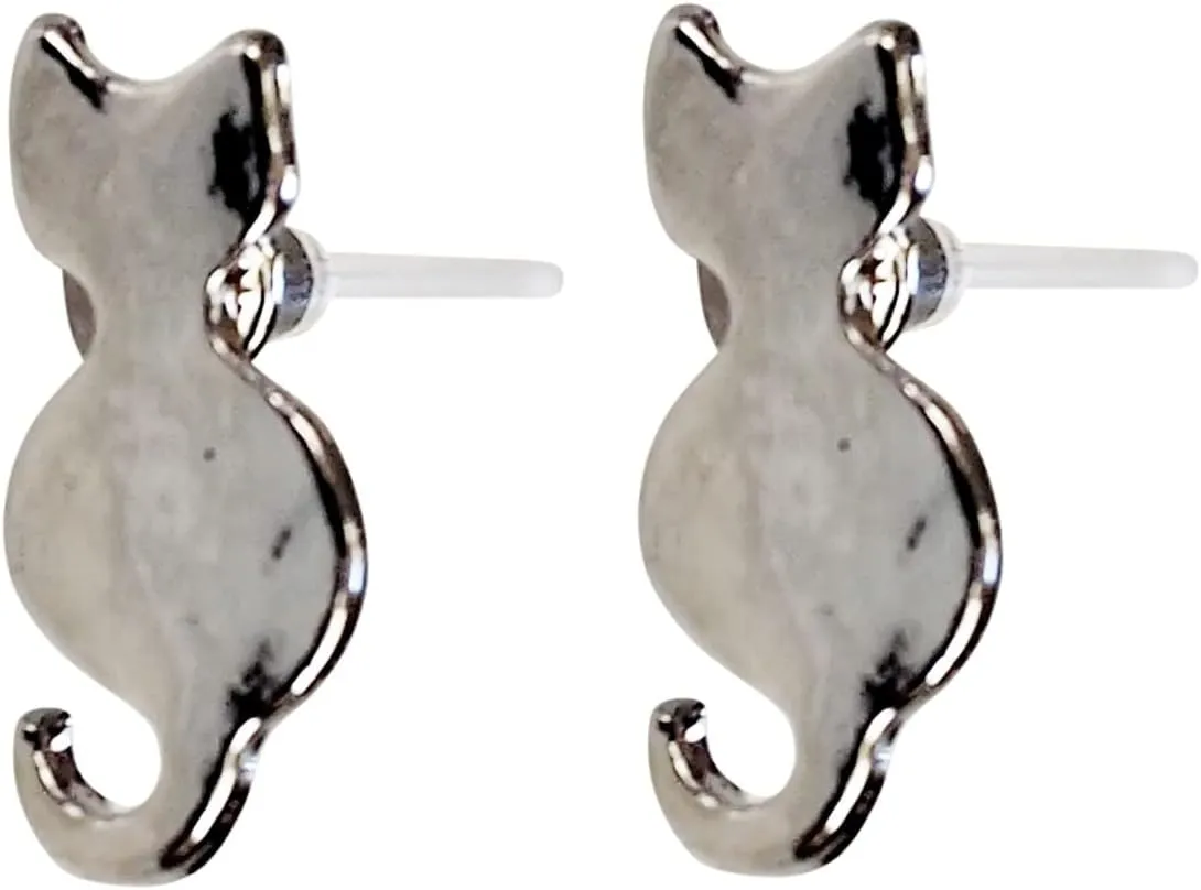 Miyabi Grace Women's Elegant Silver Cat Resin Plastic Post Earrings Hypoallergenic For Sensitive Ears