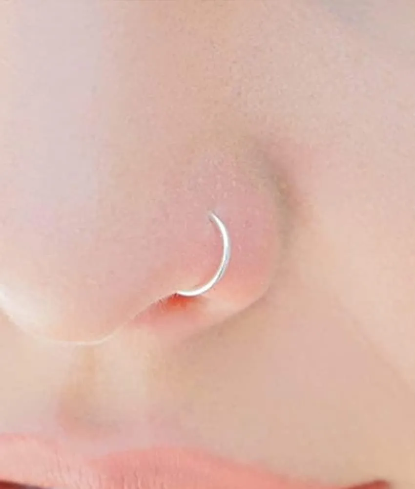 MODRSA Hoop Nose Rings - 20g L Shape Studs, Surgical Steel Corkscrew Hoops