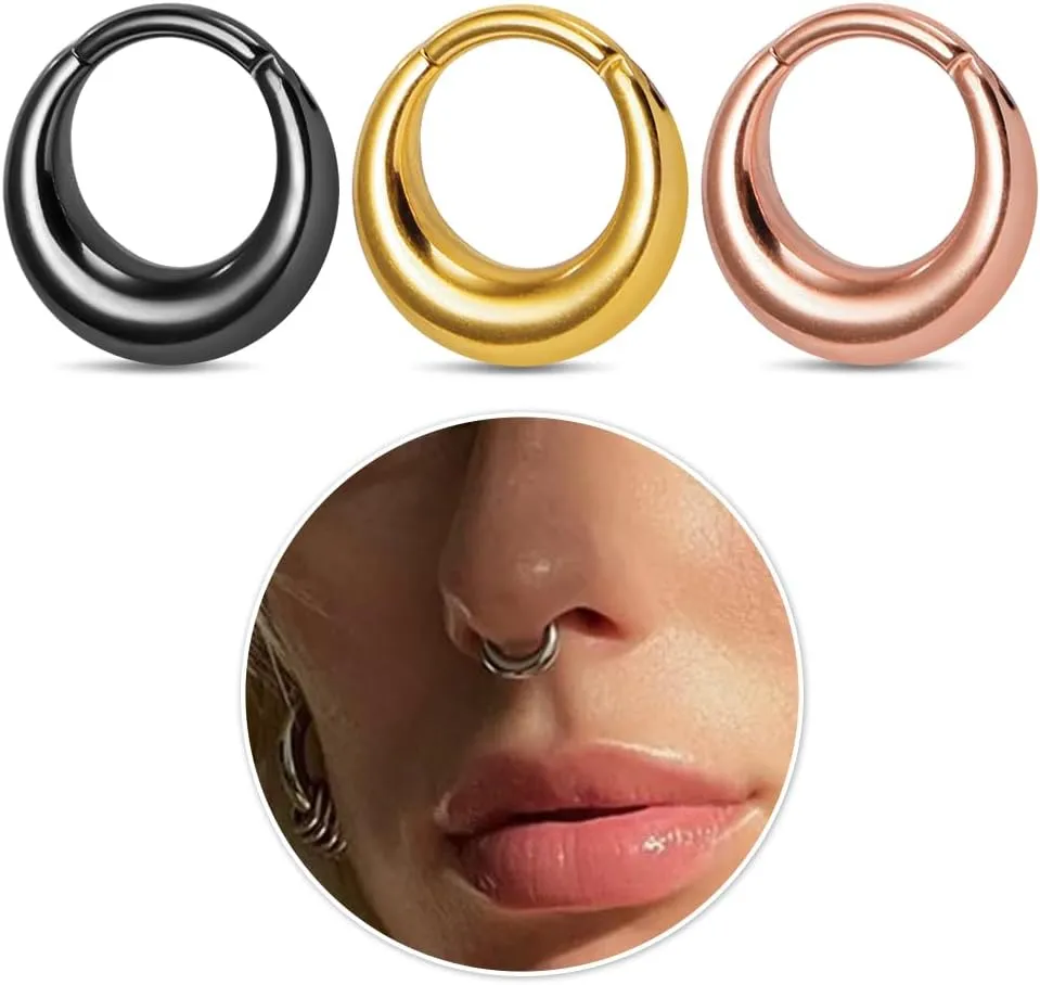 MOQIKAKA16G 8mm Septum Rings - Stainless Steel Segment Nose Rings for Women Men - Hinged Segment Nose Helix Cartilage Clicker Hoop Earrings for Daith Rook Tragus Piercing