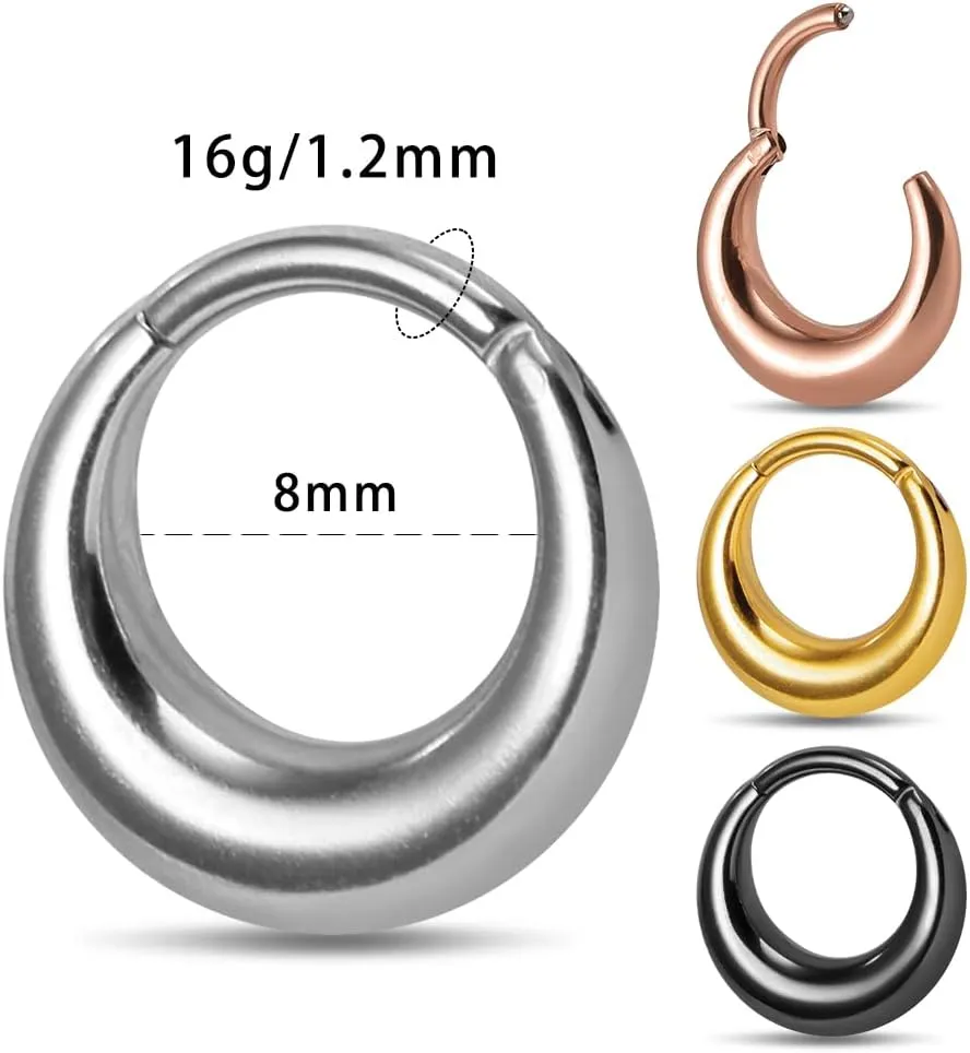 MOQIKAKA16G 8mm Septum Rings - Stainless Steel Segment Nose Rings for Women Men - Hinged Segment Nose Helix Cartilage Clicker Hoop Earrings for Daith Rook Tragus Piercing