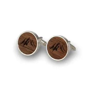 Mountain Cufflinks, Custom Wood Cufflinks, Mountain Wedding Anniversary gift for Him, Gift for Groom, Walnut wooden Cuff links