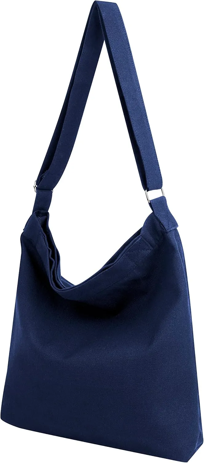 Muka Canvas Shoulder Bag with Zipper Hobo Crossbody Handbag Casual Tote