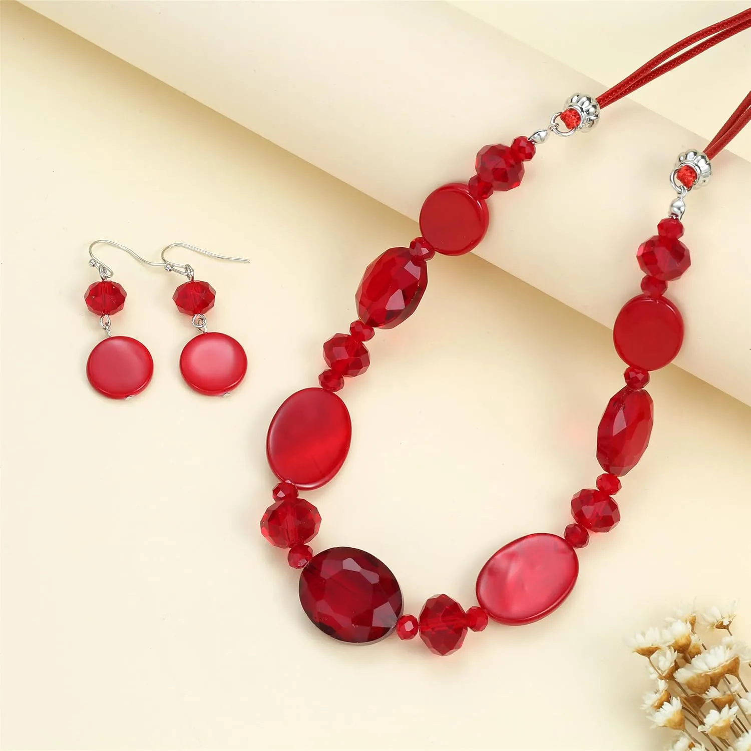 Multi Color Beaded Statement Necklace and Earrings for women Shiny Crystal Stone Beads Choker