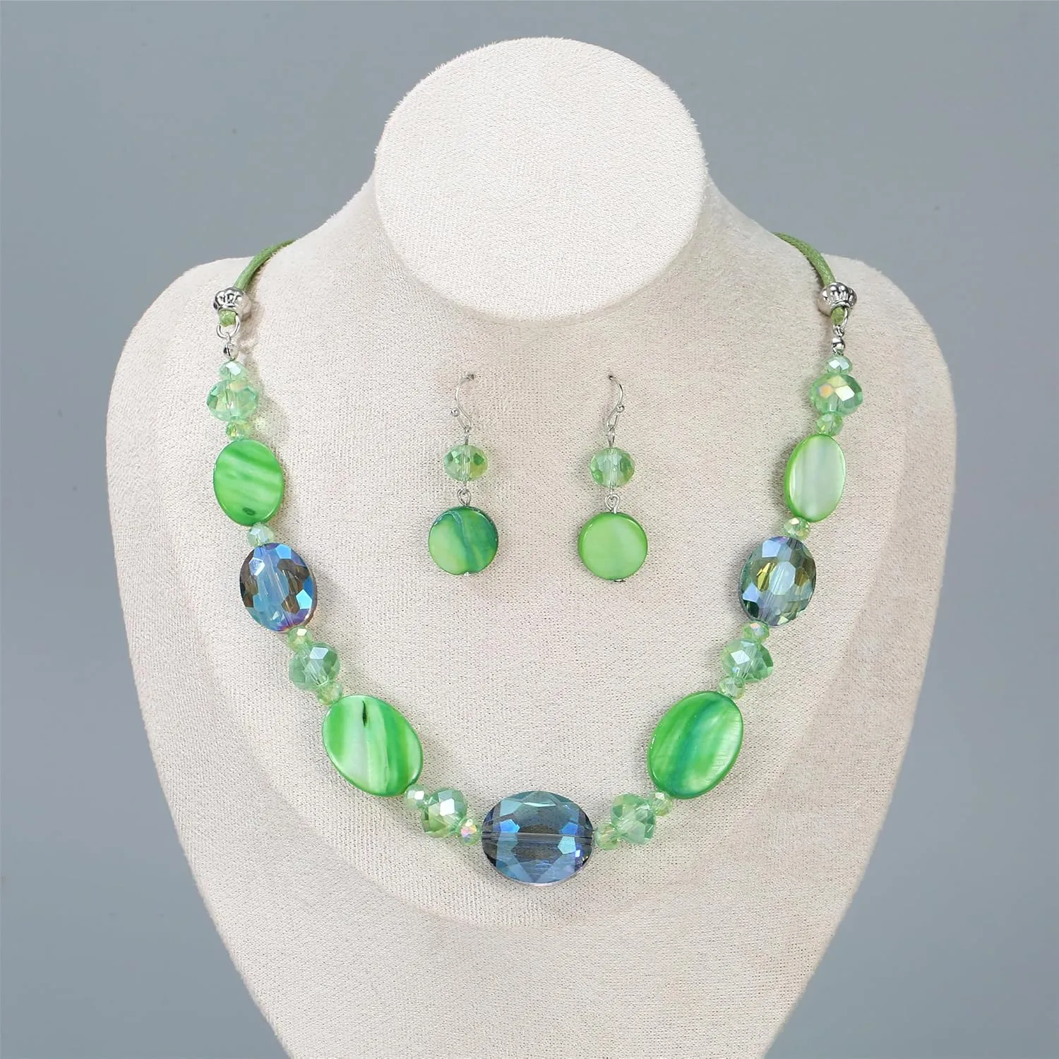 Multi Color Beaded Statement Necklace and Earrings for women Shiny Crystal Stone Beads Choker