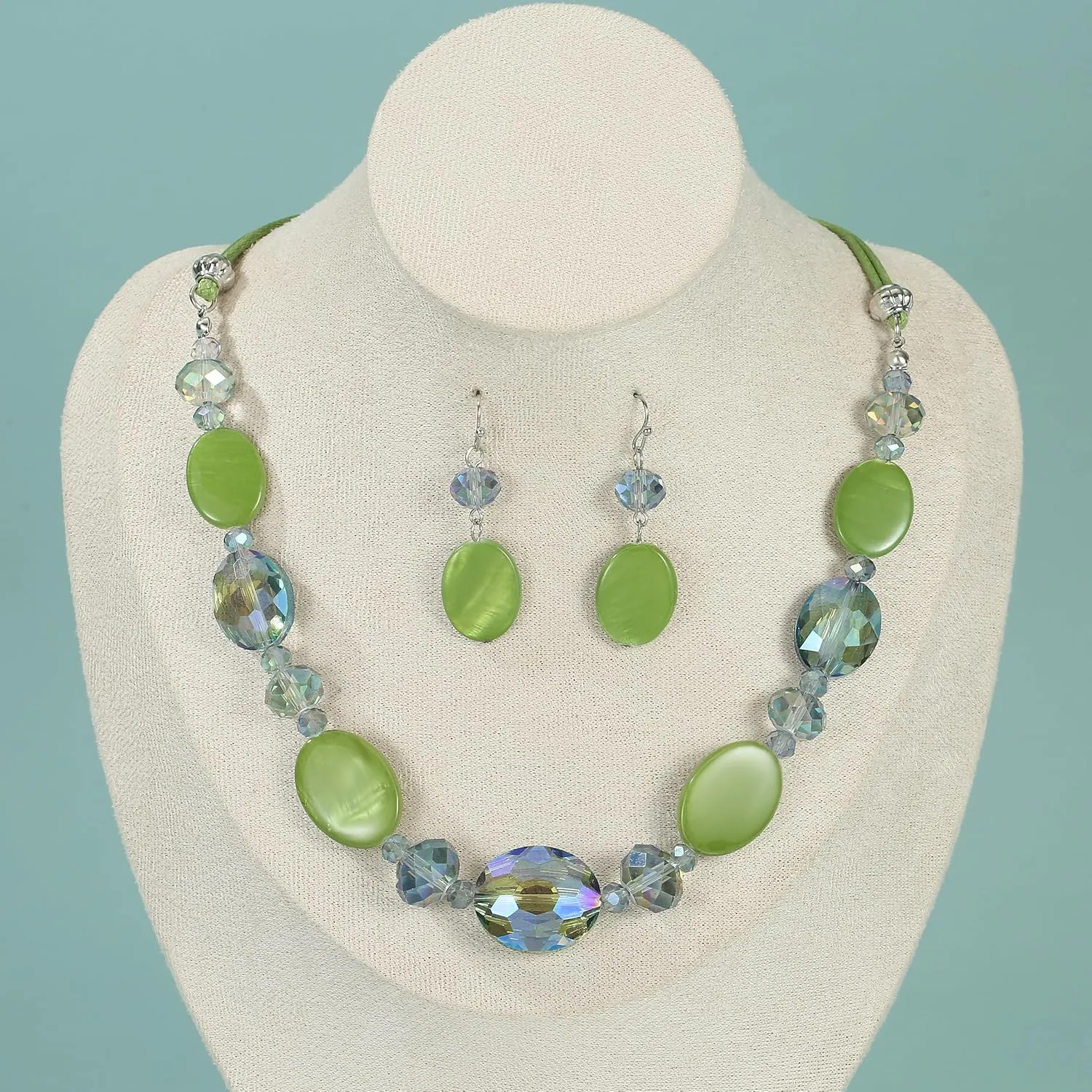Multi Color Beaded Statement Necklace and Earrings for women Shiny Crystal Stone Beads Choker