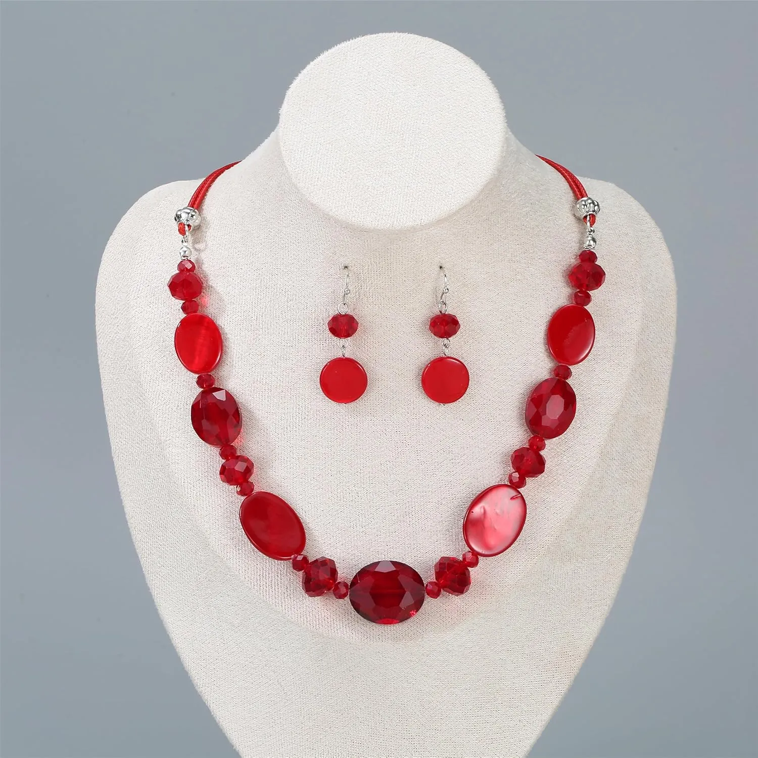 Multi Color Beaded Statement Necklace and Earrings for women Shiny Crystal Stone Beads Choker