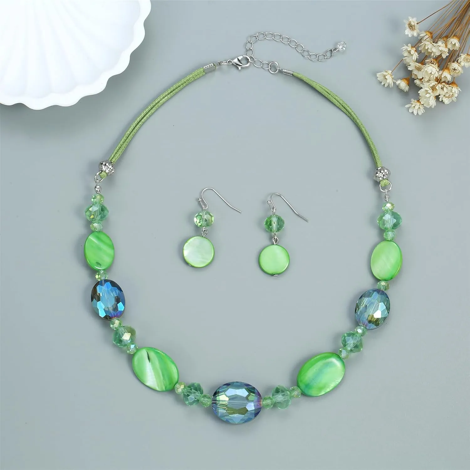 Multi Color Beaded Statement Necklace and Earrings for women Shiny Crystal Stone Beads Choker