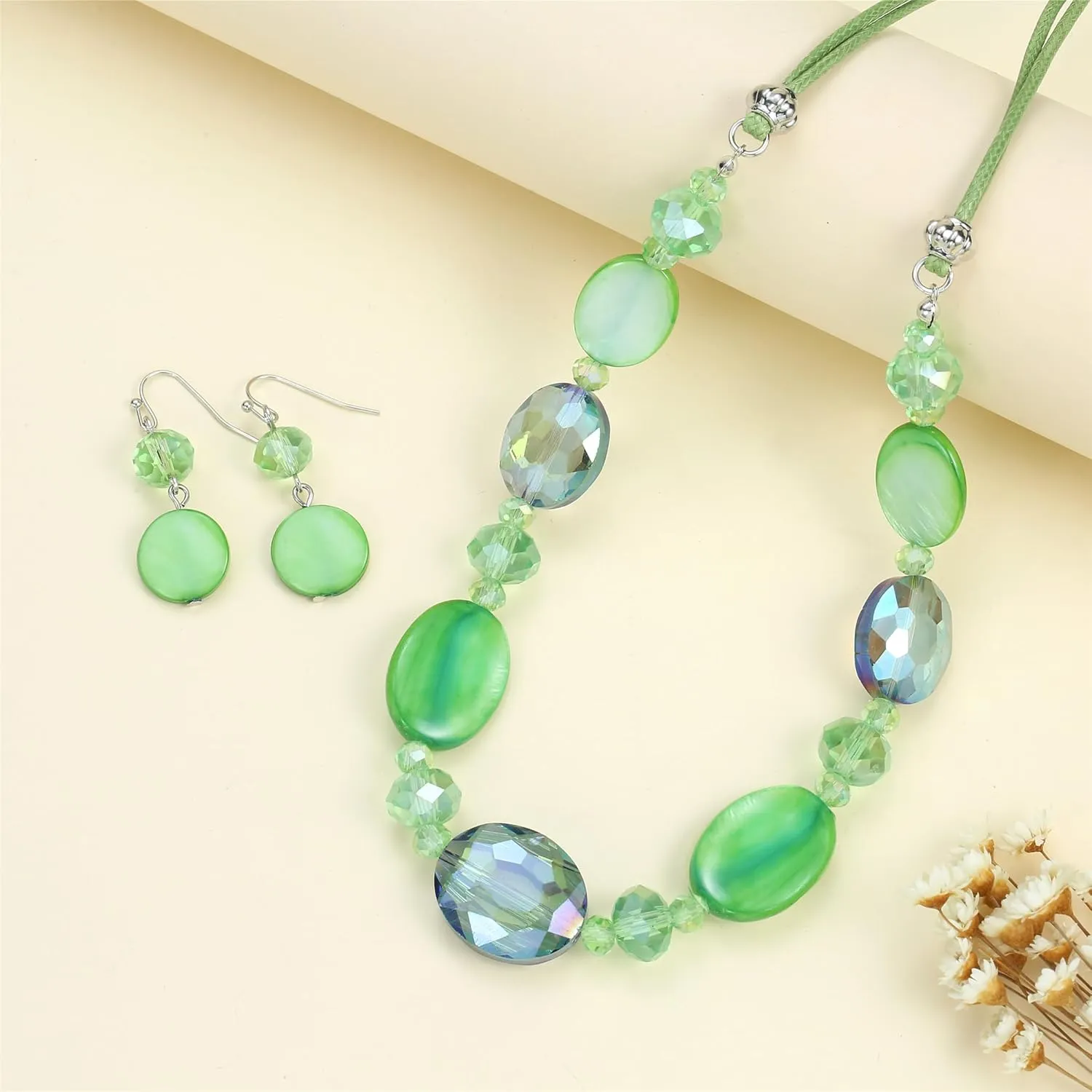 Multi Color Beaded Statement Necklace and Earrings for women Shiny Crystal Stone Beads Choker