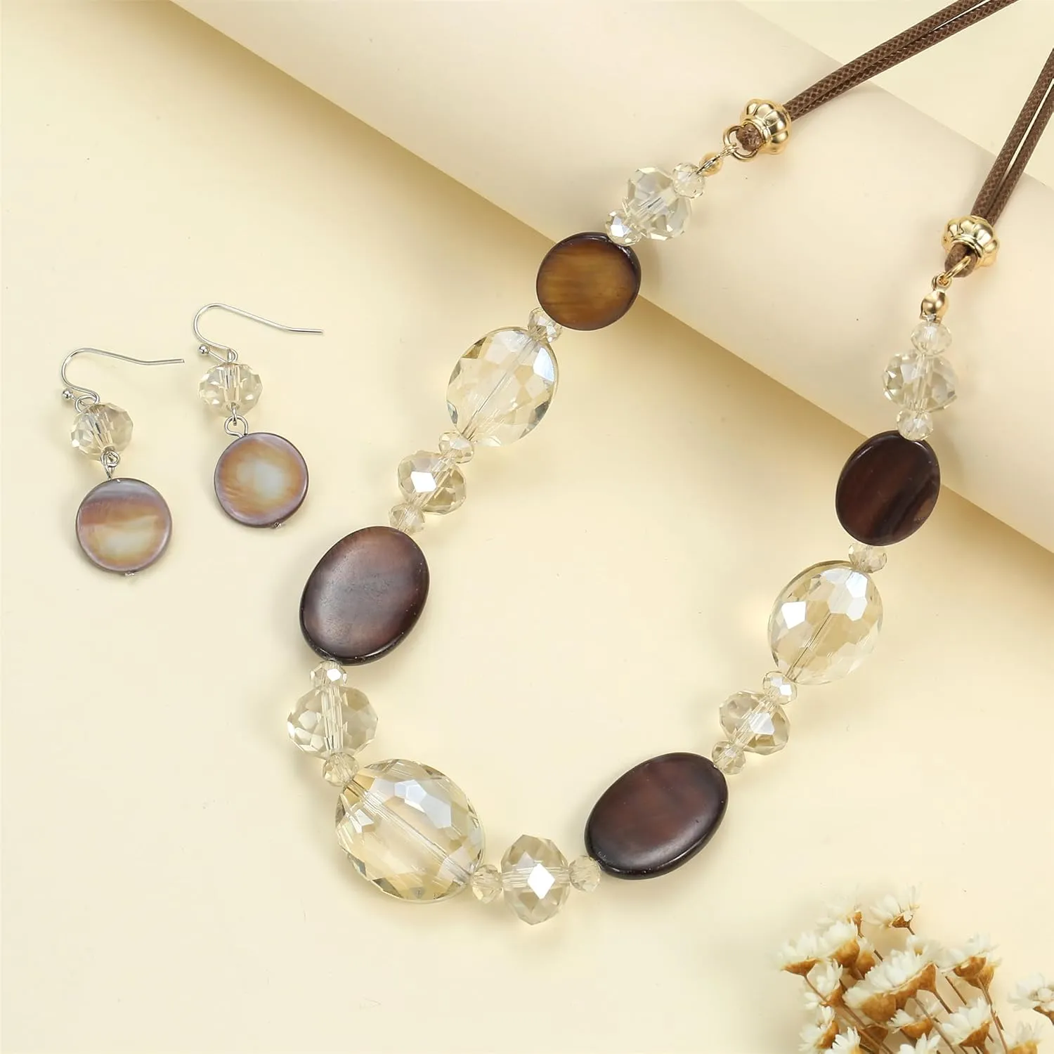 Multi Color Beaded Statement Necklace and Earrings for women Shiny Crystal Stone Beads Choker