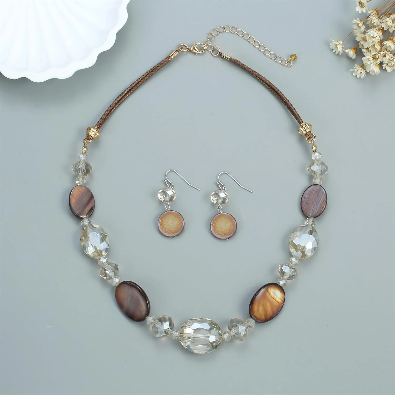 Multi Color Beaded Statement Necklace and Earrings for women Shiny Crystal Stone Beads Choker