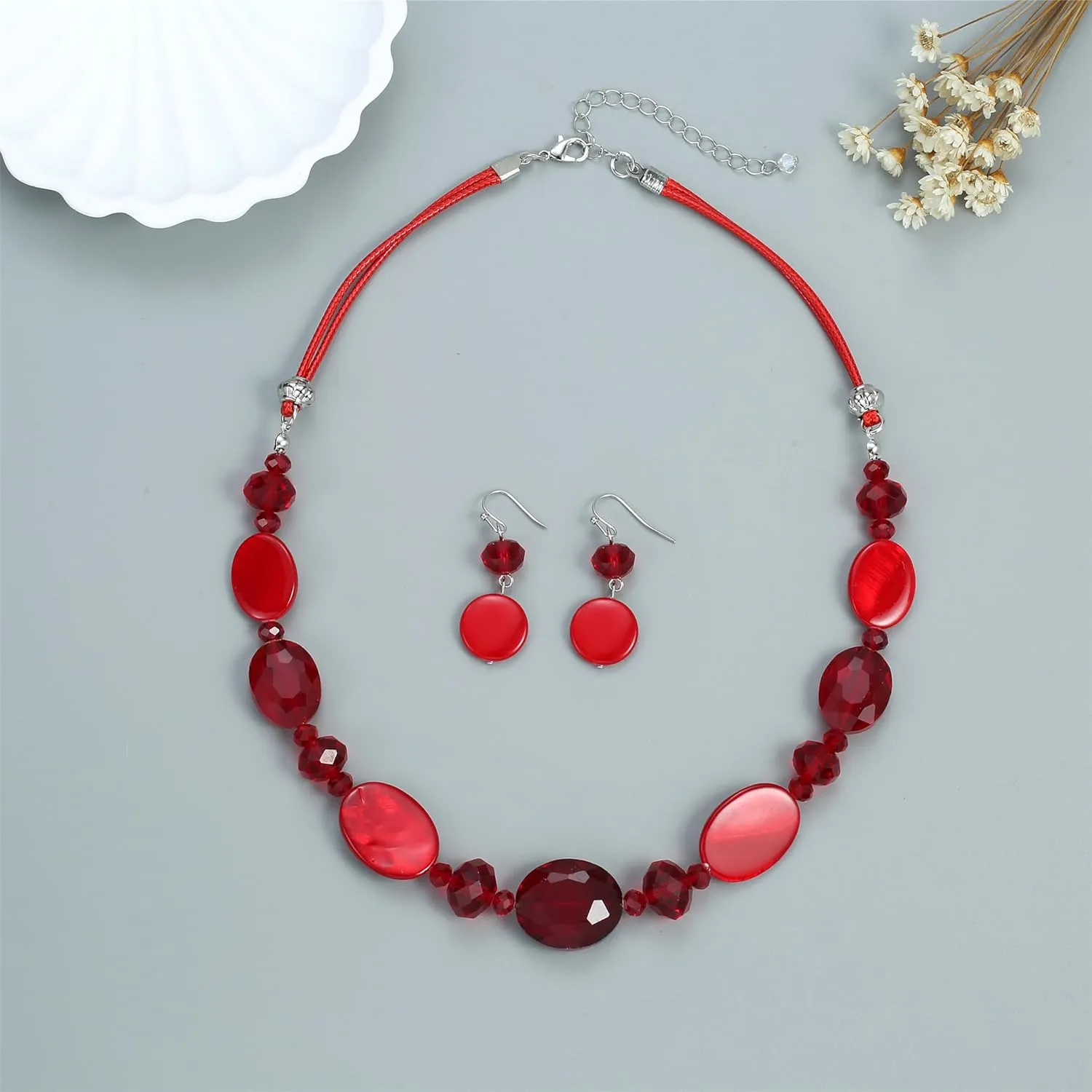 Multi Color Beaded Statement Necklace and Earrings for women Shiny Crystal Stone Beads Choker