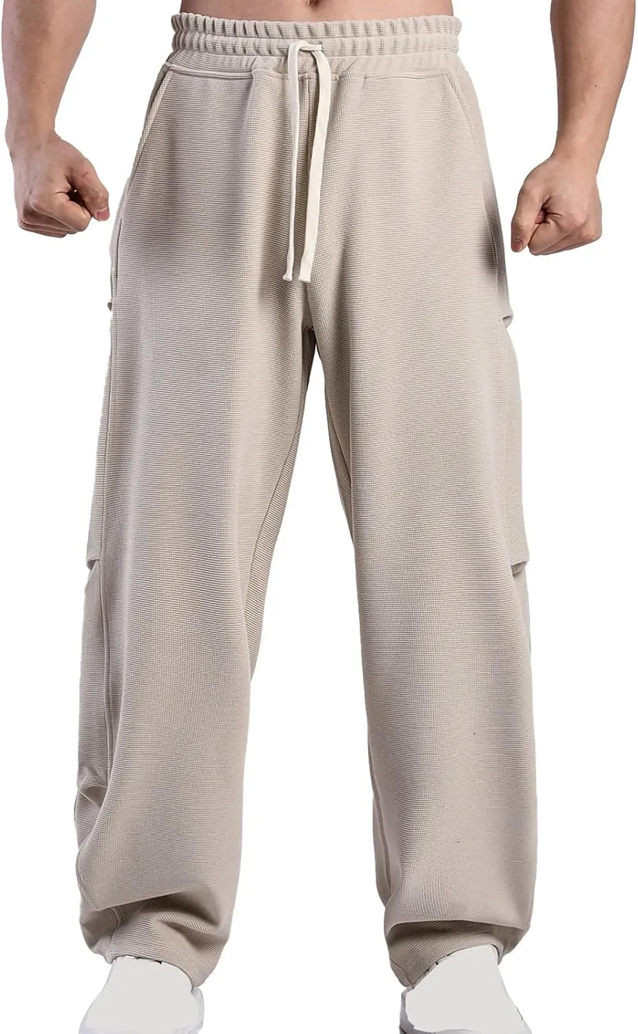 Muscularfit Mens Pants Casual Relaxed Fit Elastic Waist Drawstring Trousers Casual Solid Straight Sweatpants Outdoor Fashion