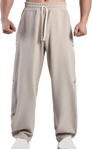 Muscularfit Mens Pants Casual Relaxed Fit Elastic Waist Drawstring Trousers Casual Solid Straight Sweatpants Outdoor Fashion