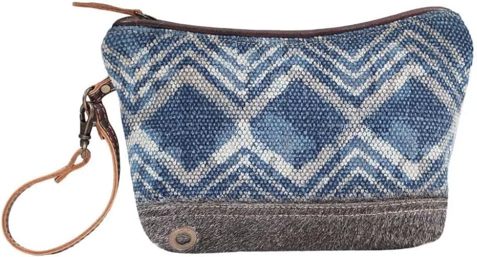 Myra Bag Armada Upcycled Canvas & Cowhide Leather Pouch Wristlet Bag S-1606