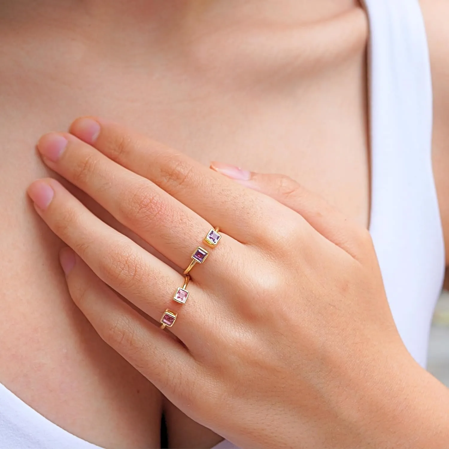 Natural Moonstone Rings, 18K Gold Rings for Women Teen Girls That Don't Tarnish - Real 925 Sterling Silver Rings, Stackable, Chunky, Dainty June Birthstone Gifts (Anillos Para Mujer, Square - Size 6)