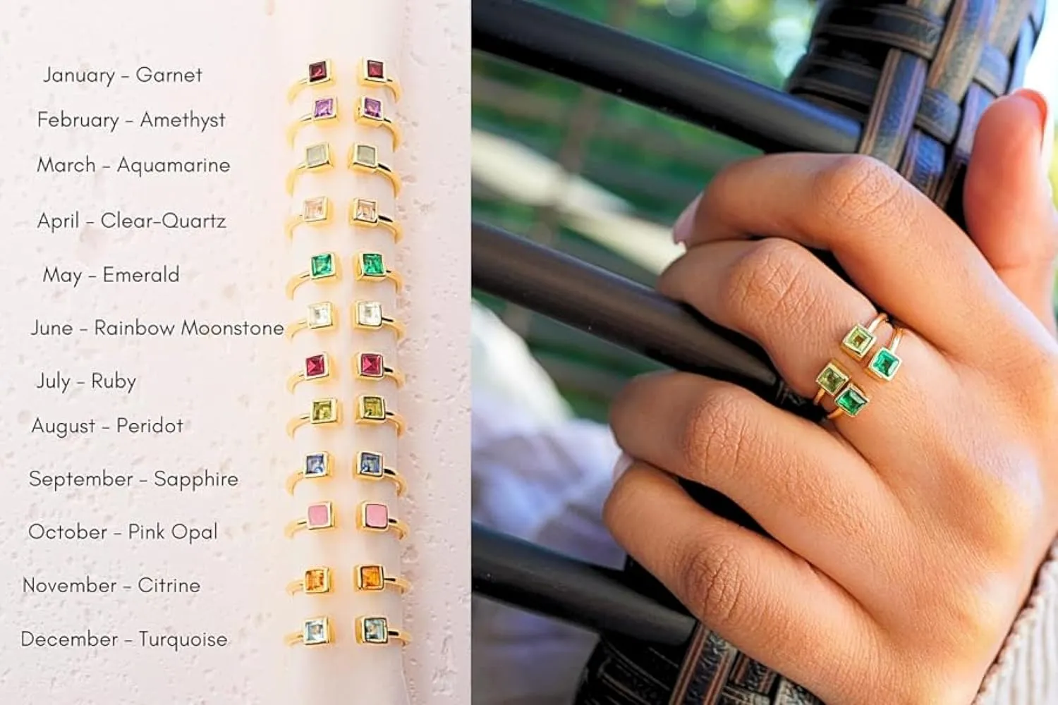 Natural Moonstone Rings, 18K Gold Rings for Women Teen Girls That Don't Tarnish - Real 925 Sterling Silver Rings, Stackable, Chunky, Dainty June Birthstone Gifts (Anillos Para Mujer, Square - Size 6)