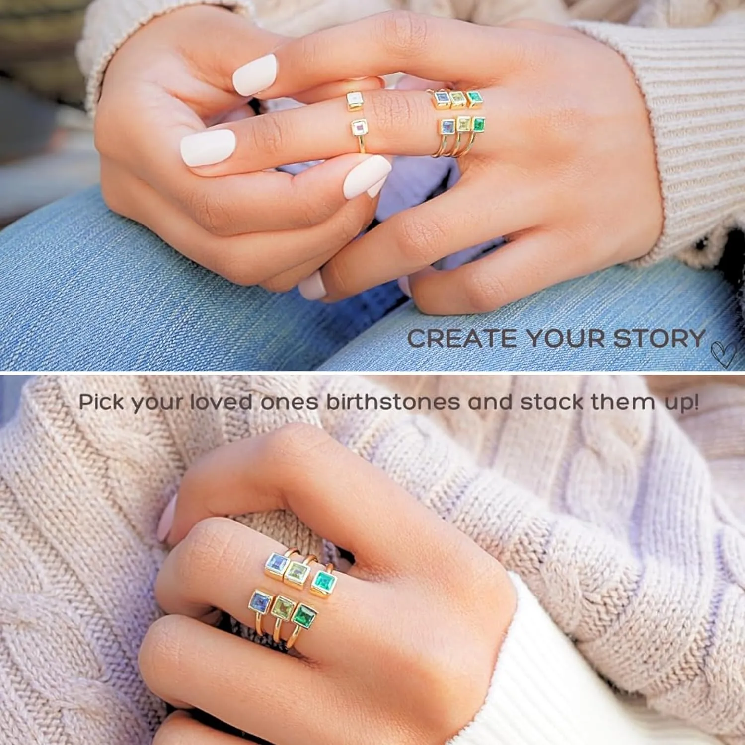 Natural Moonstone Rings, 18K Gold Rings for Women Teen Girls That Don't Tarnish - Real 925 Sterling Silver Rings, Stackable, Chunky, Dainty June Birthstone Gifts (Anillos Para Mujer, Square - Size 6)