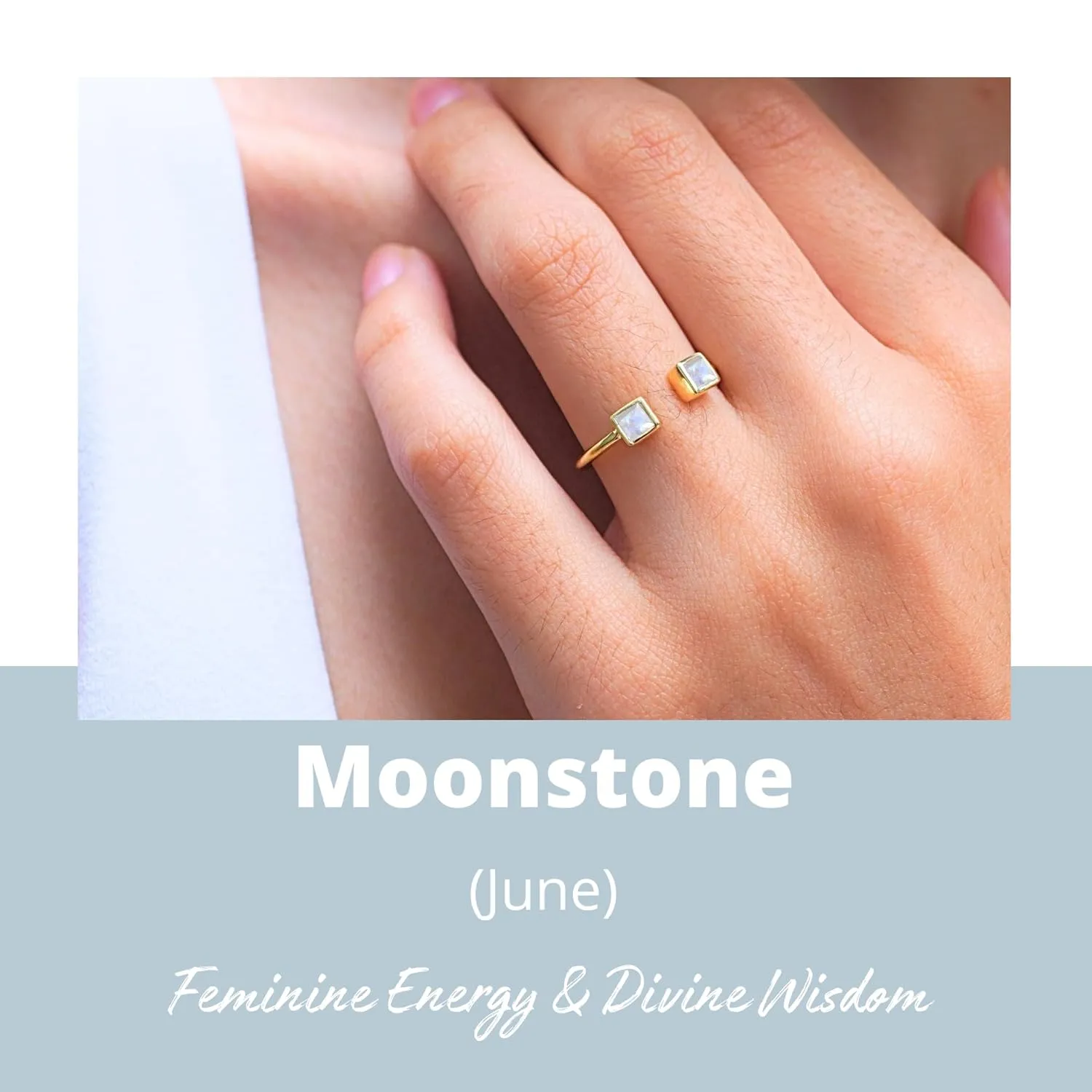 Natural Moonstone Rings, 18K Gold Rings for Women Teen Girls That Don't Tarnish - Real 925 Sterling Silver Rings, Stackable, Chunky, Dainty June Birthstone Gifts (Anillos Para Mujer, Square - Size 6)