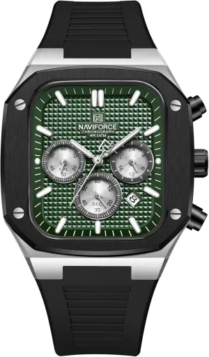 NAVIFORCE Mens Square Watches,Chronograph Analog Calendar Wrist Watch,Quartz Waterproof Watches for Men,Silicone Band