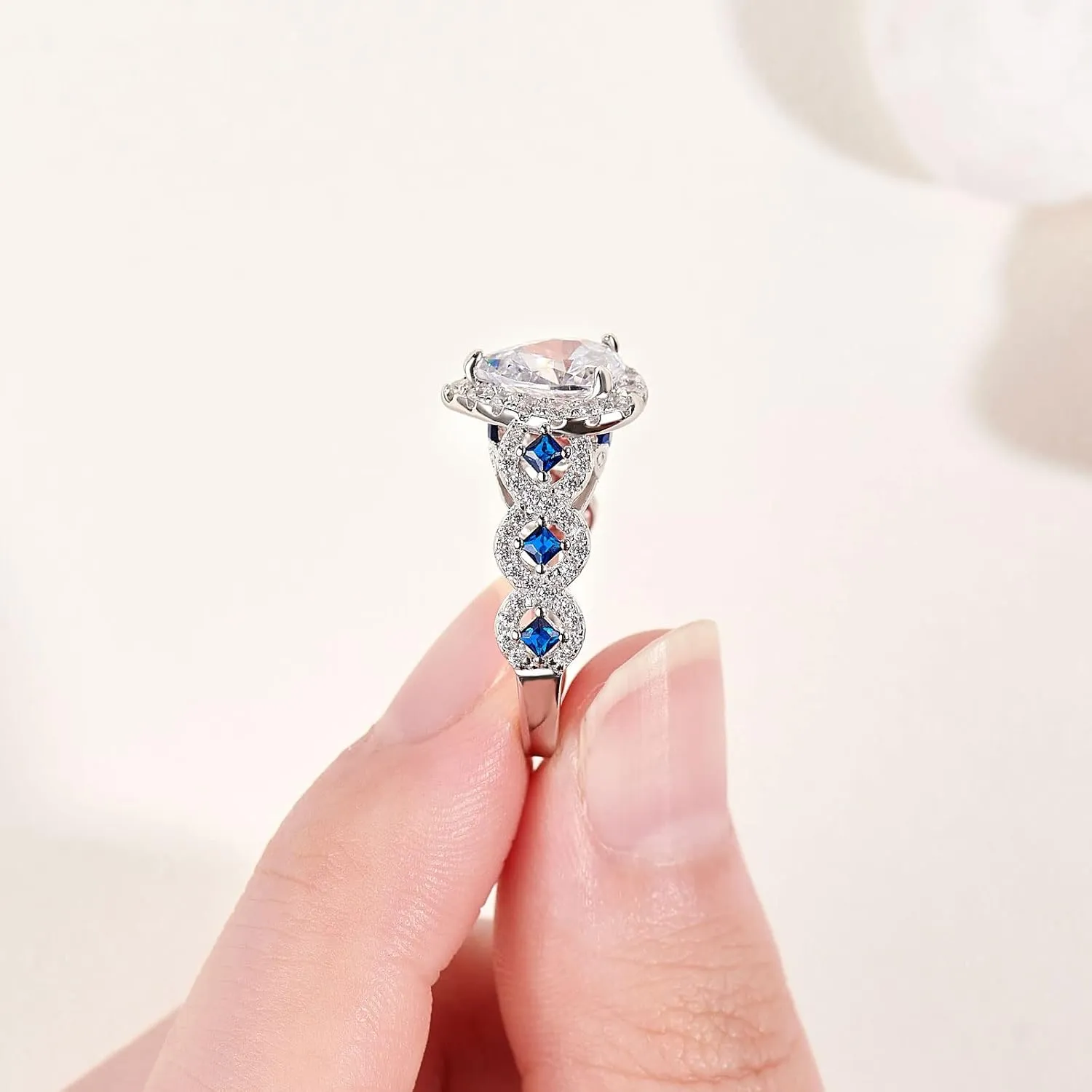 Newshe Jewellery Engagement Wedding Ring Set AAAAA Cz Rings for Women 925 Sterling Silver 3pcs 2.5ct Pear Shape White Blue Size