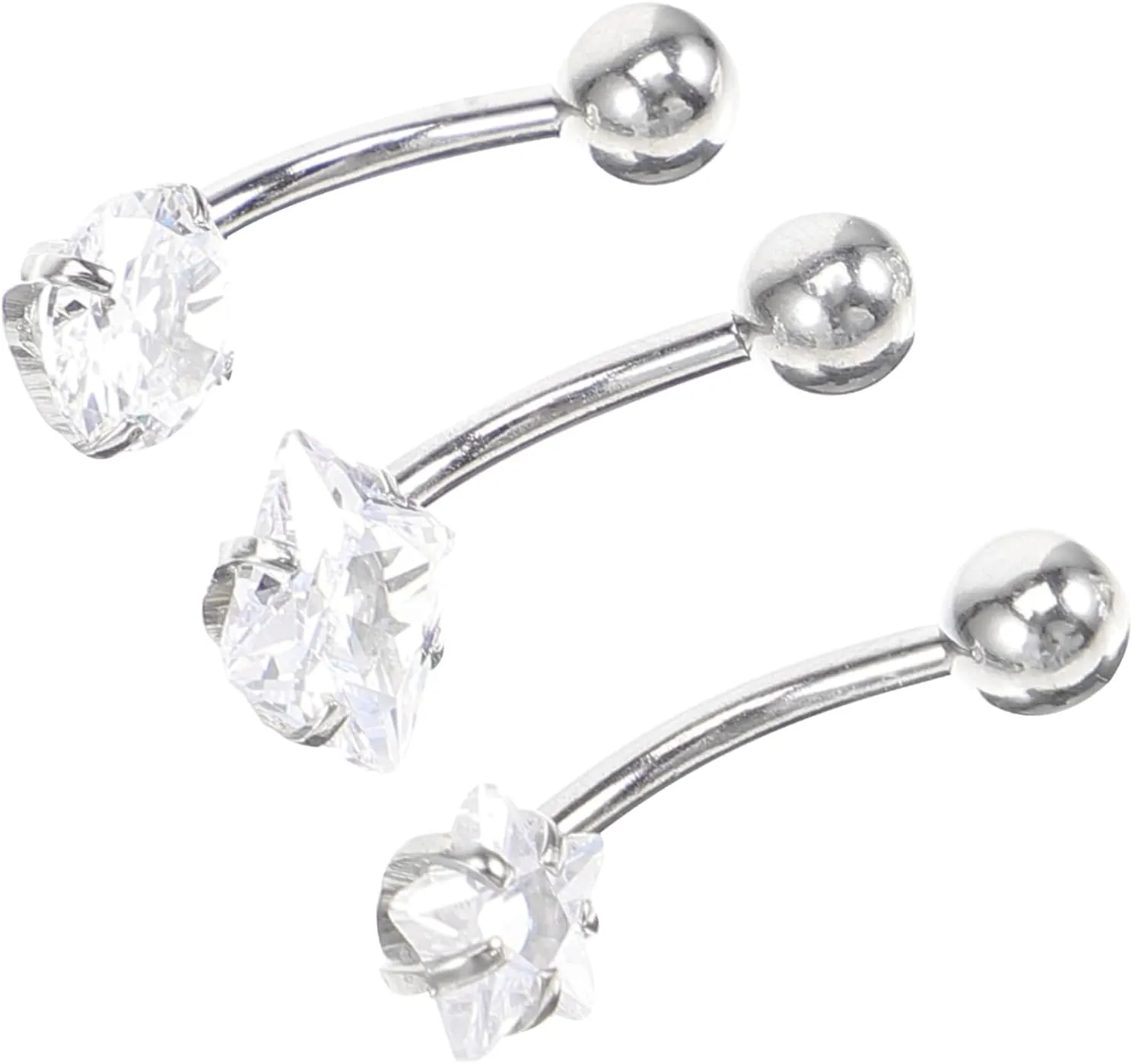 NOLITOY Fashionable Belly Button Ring Set 3pcs Cubic Zirconia Navel Rings Dangle Belly Button Jewelry Unique and Comfortable for Women