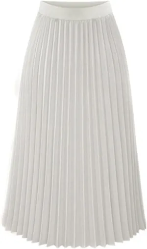 NREALY Skirt Womens Solid Pleated Elegant Midi Elastic Waist Maxi Skirt
