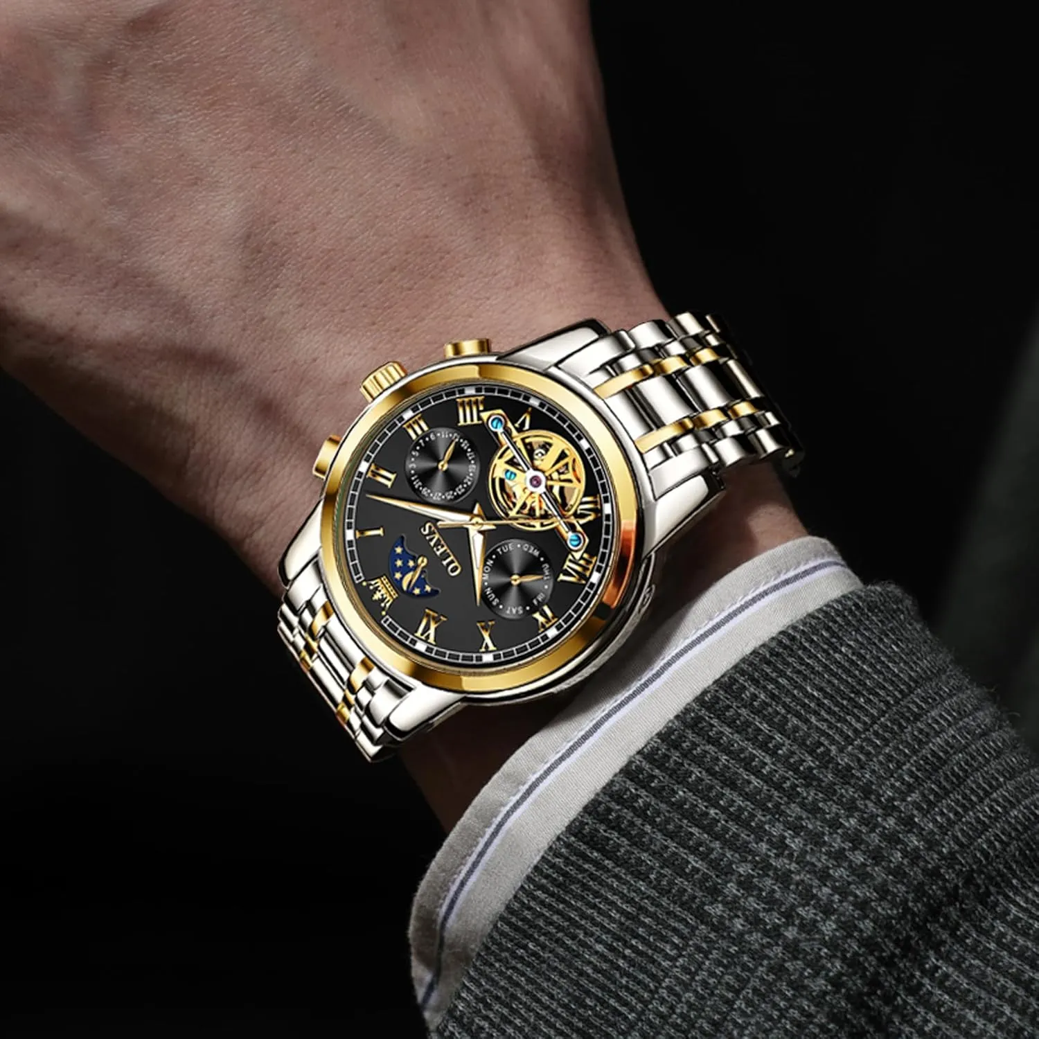 OLEVS Automatic Mechanical Watches for Men Self Winding Waterproof Stainless Steel Men's Wrist Watches Luxury Expensive Watch,Adjustable Bracelet (Gift Tool)