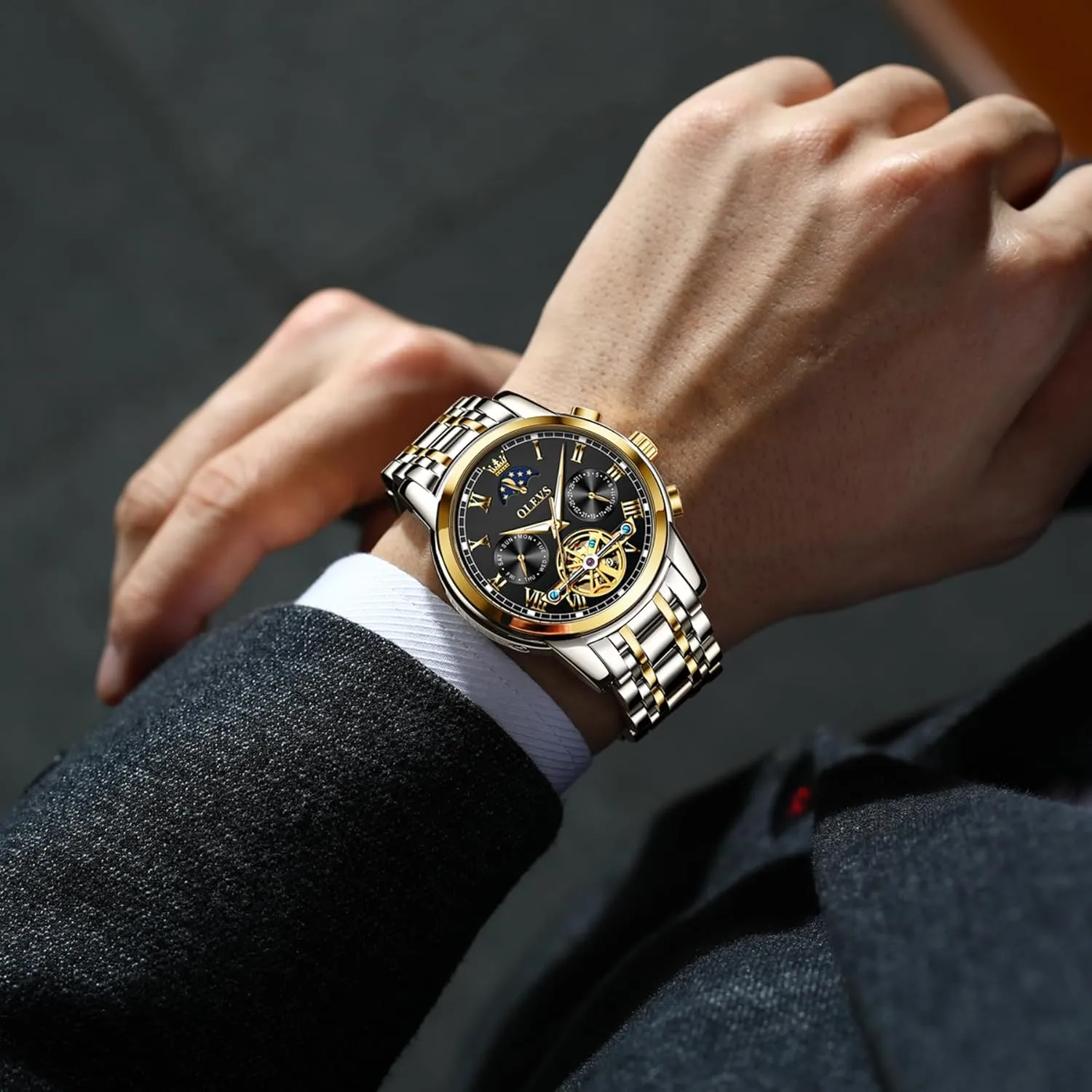 OLEVS Automatic Mechanical Watches for Men Self Winding Waterproof Stainless Steel Men's Wrist Watches Luxury Expensive Watch,Adjustable Bracelet (Gift Tool)