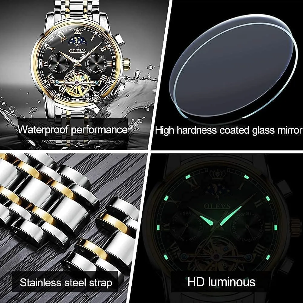 OLEVS Automatic Mechanical Watches for Men Self Winding Waterproof Stainless Steel Men's Wrist Watches Luxury Expensive Watch,Adjustable Bracelet (Gift Tool)
