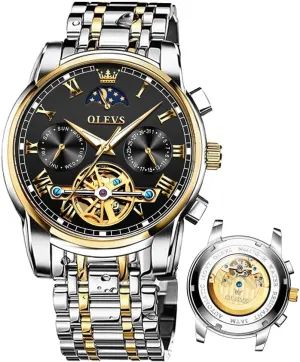 OLEVS Automatic Mechanical Watches for Men Self Winding Waterproof Stainless Steel Men's Wrist Watches Luxury Expensive Watch,Adjustable Bracelet (Gift Tool)