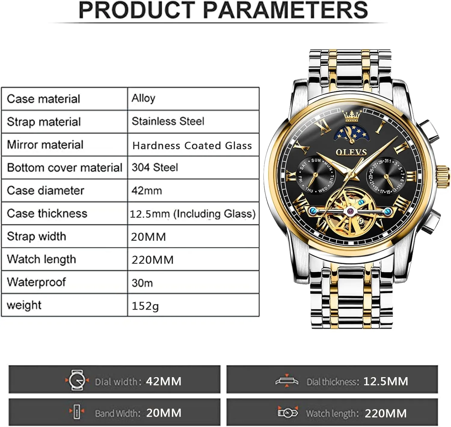 OLEVS Automatic Mechanical Watches for Men Self Winding Waterproof Stainless Steel Men's Wrist Watches Luxury Expensive Watch,Adjustable Bracelet (Gift Tool)