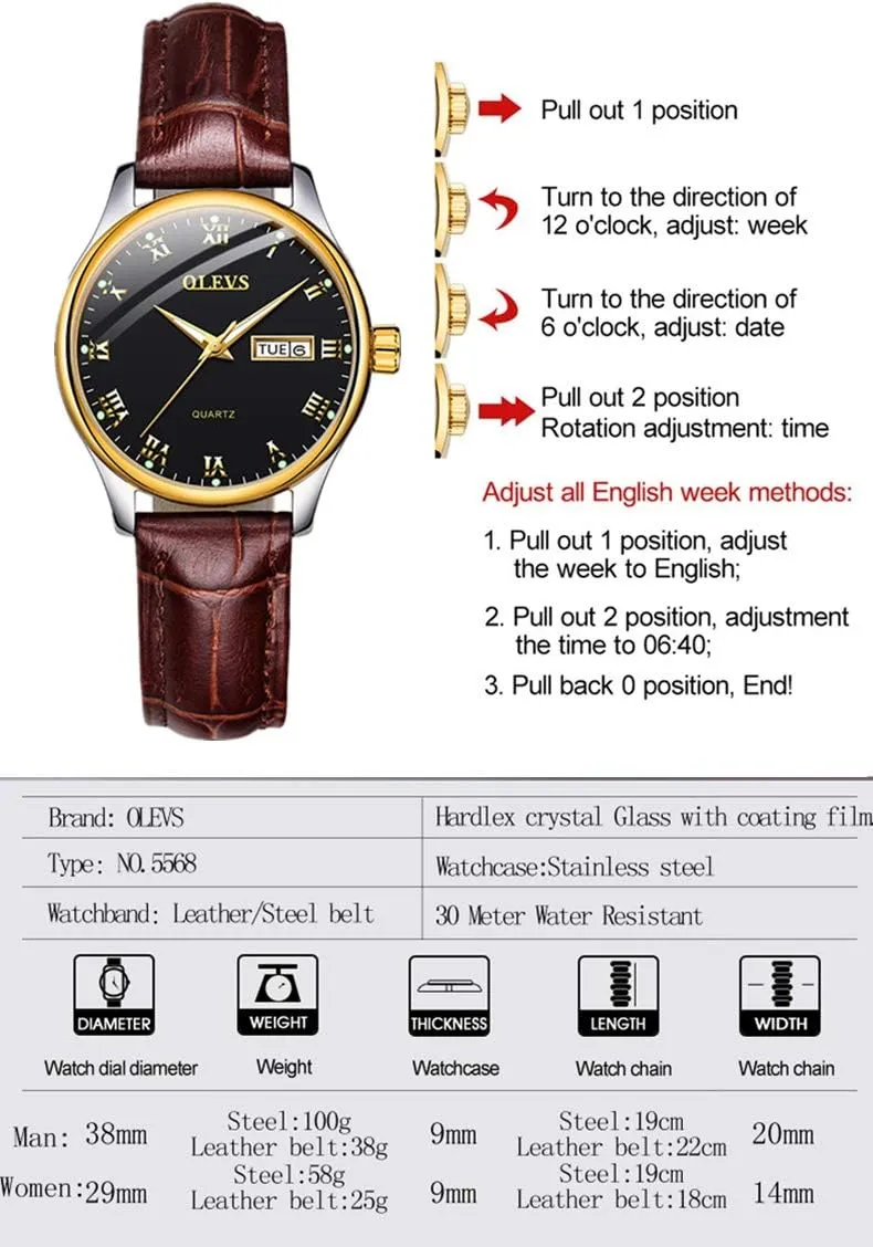 OLEVS Classic Watches for Women Analog Quartz Watch Stainless Steel Rugged Waterproof Watches Roman Numeral Unique Calendar Date Business Wrist Watch