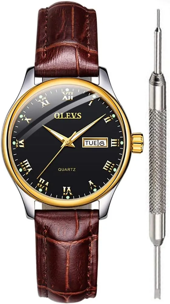 OLEVS Classic Watches for Women Analog Quartz Watch Stainless Steel Rugged Waterproof Watches Roman Numeral Unique Calendar Date Business Wrist Watch