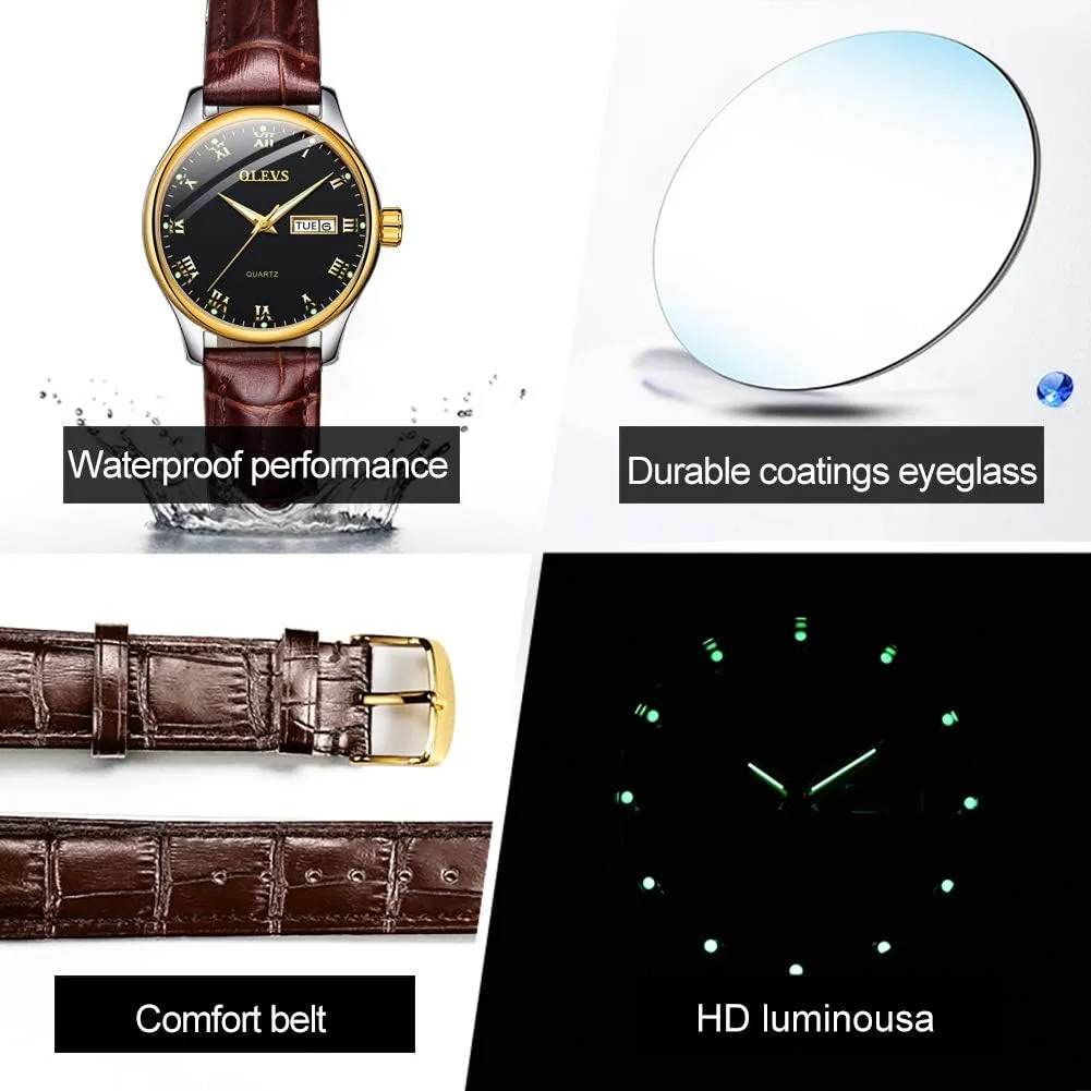 OLEVS Classic Watches for Women Analog Quartz Watch Stainless Steel Rugged Waterproof Watches Roman Numeral Unique Calendar Date Business Wrist Watch