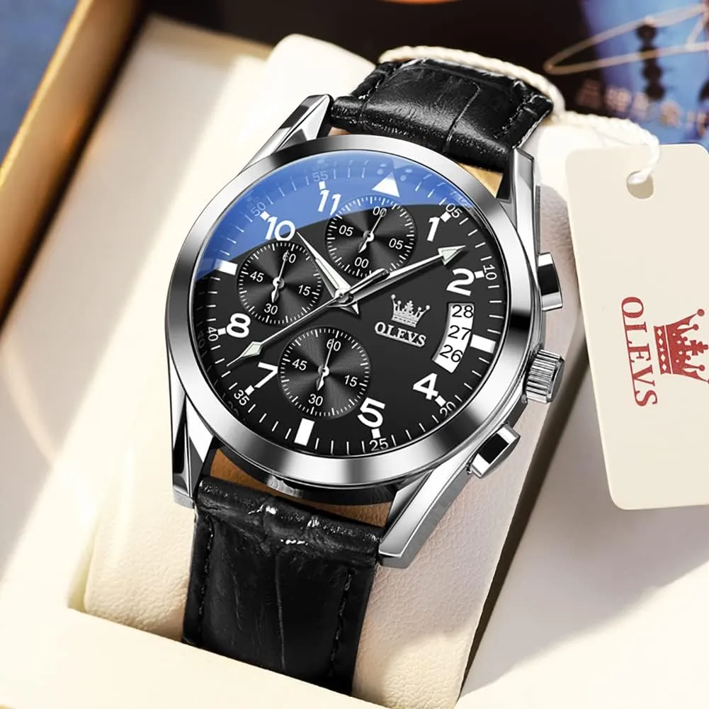 OLEVS Men's Watches Brown Leather with Date,Casual Watches for Men,Large Face Watches Men,Chronograph Mens Watch,Sport Waterproof Business Dress Analog Quartz Men's Wrist Watches Reloj De Hombre