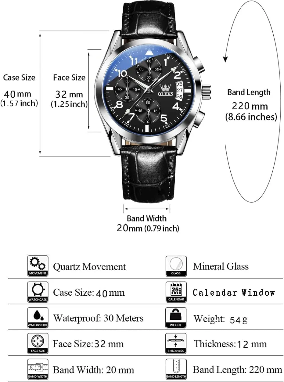 OLEVS Men's Watches Brown Leather with Date,Casual Watches for Men,Large Face Watches Men,Chronograph Mens Watch,Sport Waterproof Business Dress Analog Quartz Men's Wrist Watches Reloj De Hombre
