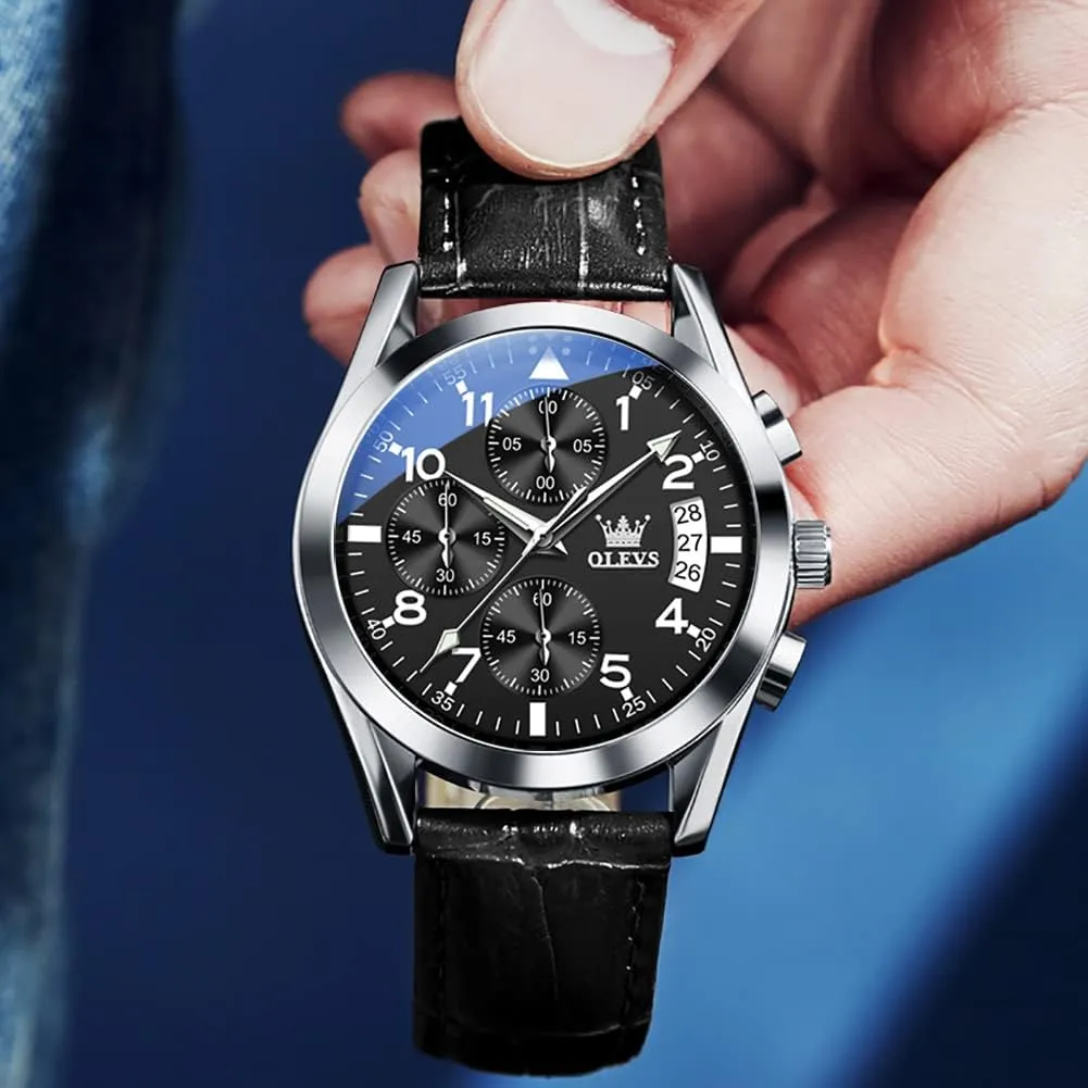 OLEVS Men's Watches Brown Leather with Date,Casual Watches for Men,Large Face Watches Men,Chronograph Mens Watch,Sport Waterproof Business Dress Analog Quartz Men's Wrist Watches Reloj De Hombre