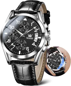 OLEVS Men's Watches Brown Leather with Date,Casual Watches for Men,Large Face Watches Men,Chronograph Mens Watch,Sport Waterproof Business Dress Analog Quartz Men's Wrist Watches Reloj De Hombre