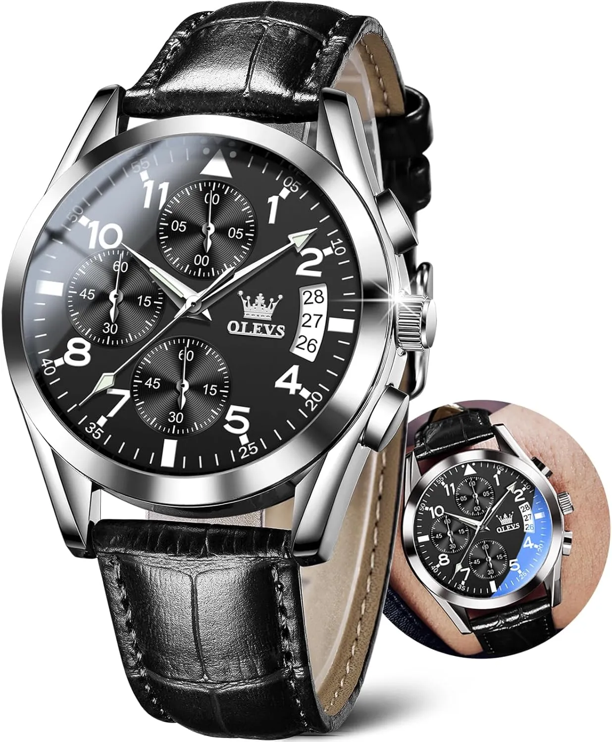 OLEVS Men's Watches Brown Leather with Date,Casual Watches for Men,Large Face Watches Men,Chronograph Mens Watch,Sport Waterproof Business Dress Analog Quartz Men's Wrist Watches Reloj De Hombre