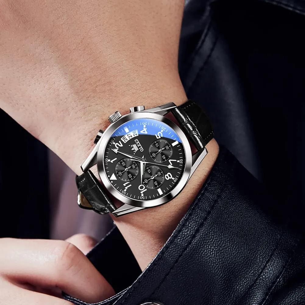 OLEVS Men's Watches Brown Leather with Date,Casual Watches for Men,Large Face Watches Men,Chronograph Mens Watch,Sport Waterproof Business Dress Analog Quartz Men's Wrist Watches Reloj De Hombre