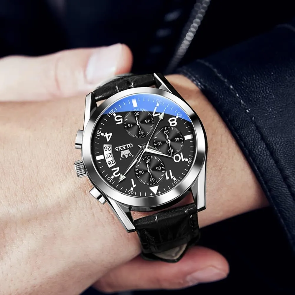 OLEVS Men's Watches Brown Leather with Date,Casual Watches for Men,Large Face Watches Men,Chronograph Mens Watch,Sport Waterproof Business Dress Analog Quartz Men's Wrist Watches Reloj De Hombre